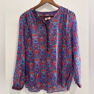 LOFT The‎ Softened Shirt Lightweight Bright Floral Blouse Size M